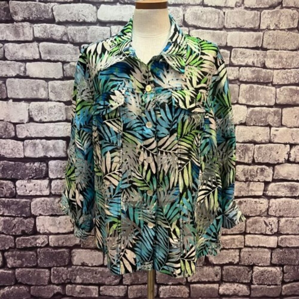 Ruby Rd. Multicolored Sheer Button Down Blouse Si… - image 1